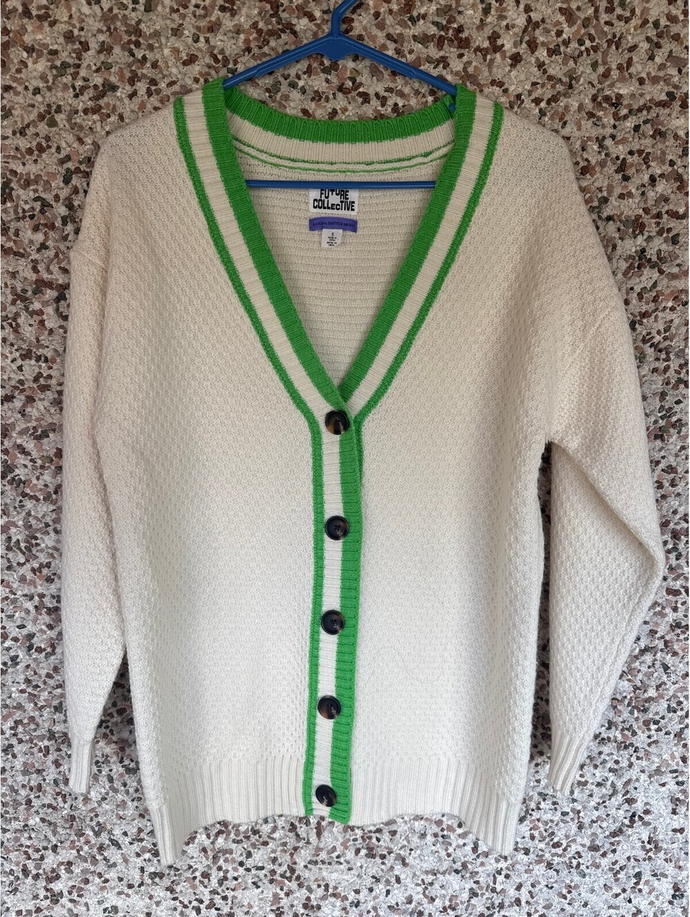 Kahlana Barfield Brown Future Collective Varsity Cardigan Sweater Cream Green S